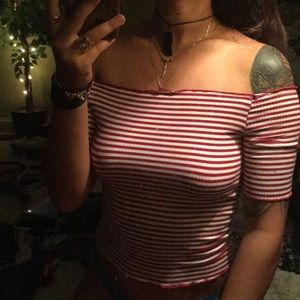 Striped Red n White Off-Shoulder top